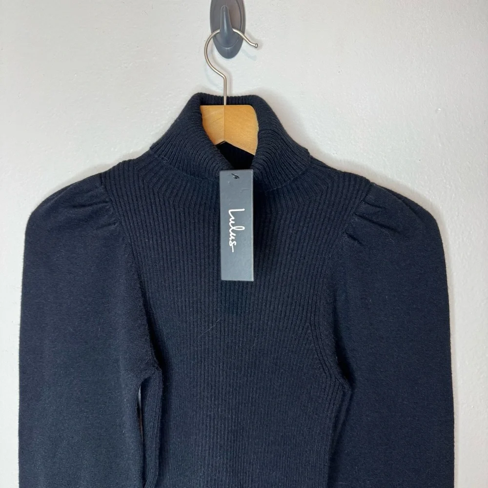 NWT Lulu’s You Know The Drill Black Turtleneck Sweater Top Black